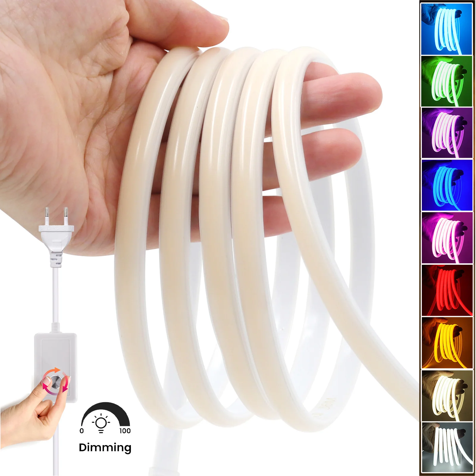 

Dimmerable COB Neon Light AC 220V White/Red/Yellow/Green /Ice Blue/Pink IP65 Waterproof Silicone Tube LED Strip For Home Decor