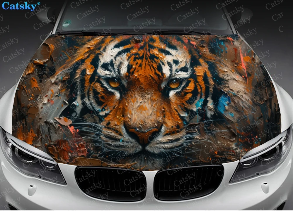 Tiger Faceroaring Art Car Hood Decal Stickers Wrap Vinyl Film Engine Cover Decals Sticker Car Hood Protective Film