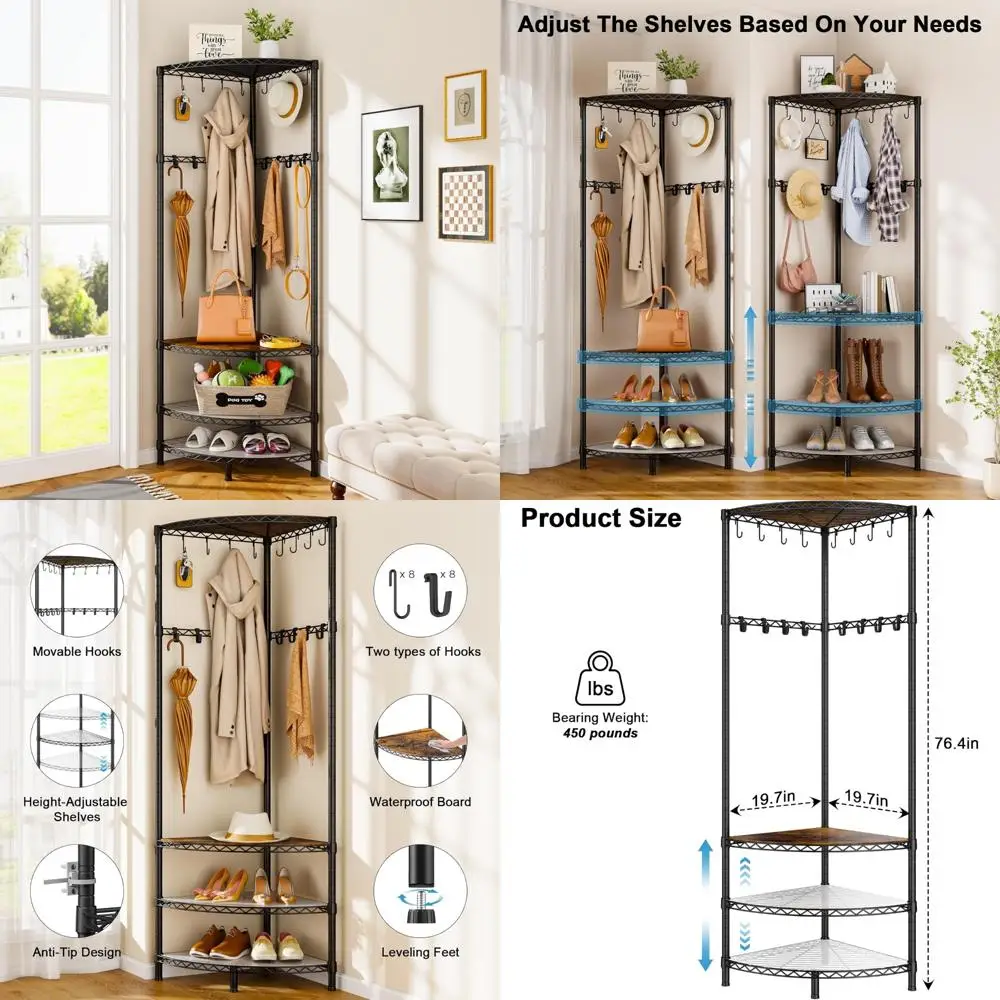 

Sturdy Entryway Coat Rack with 4 Shelves and 16 Adjustable Hooks