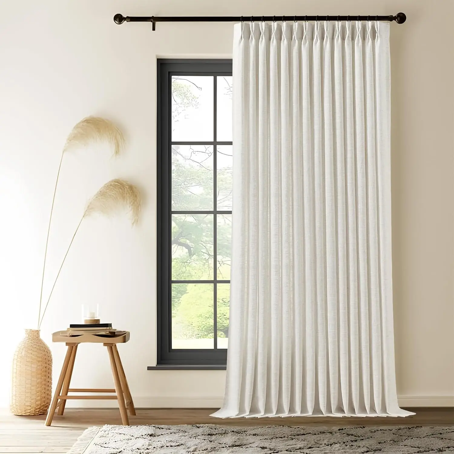 

Extra Wide Pinch Pleated Linen Curtains for Living Room Sliding Glass Door 96 Inches Long, Natural Light Filtering Curta