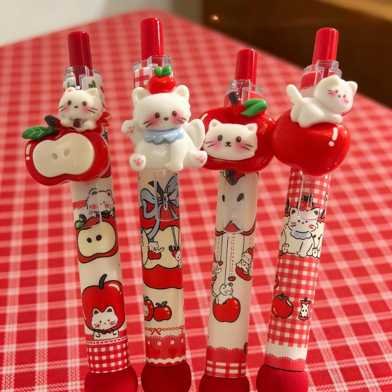 4Pcs Kawaii Apple Cat Gel Pen 0.5mm Black Ink Gel Pens Soft Grip Student Writing Pen Cute Stationery School Office Supplies image 4
