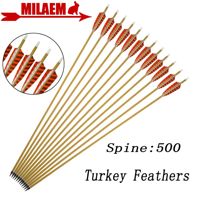 6/12pcs 30inch Archery Carbon Arrow Spine 500 Pure Carbon 4inch Turkey Feather ID6.2mm Compound Recurve Bow Shooting Accessories