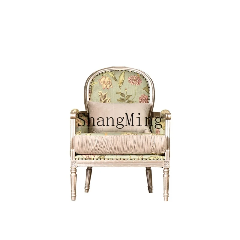 

ZYH retro solid wood single sofa chair living room fabric pastoral high backrest leisure chair