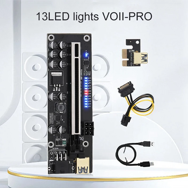 6 piezas V011pro PCIE Riser PCI Express 1X a 16X GPU Riser Card USB 3,0 Cable de extensión 10 condensadores sólidos para BTC Miner