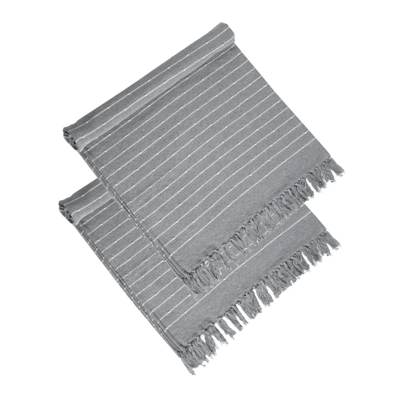 

50x60 Gray Striped Decorative Throw Blanket with Tassels and Horizontal Stripes, 2 Pack