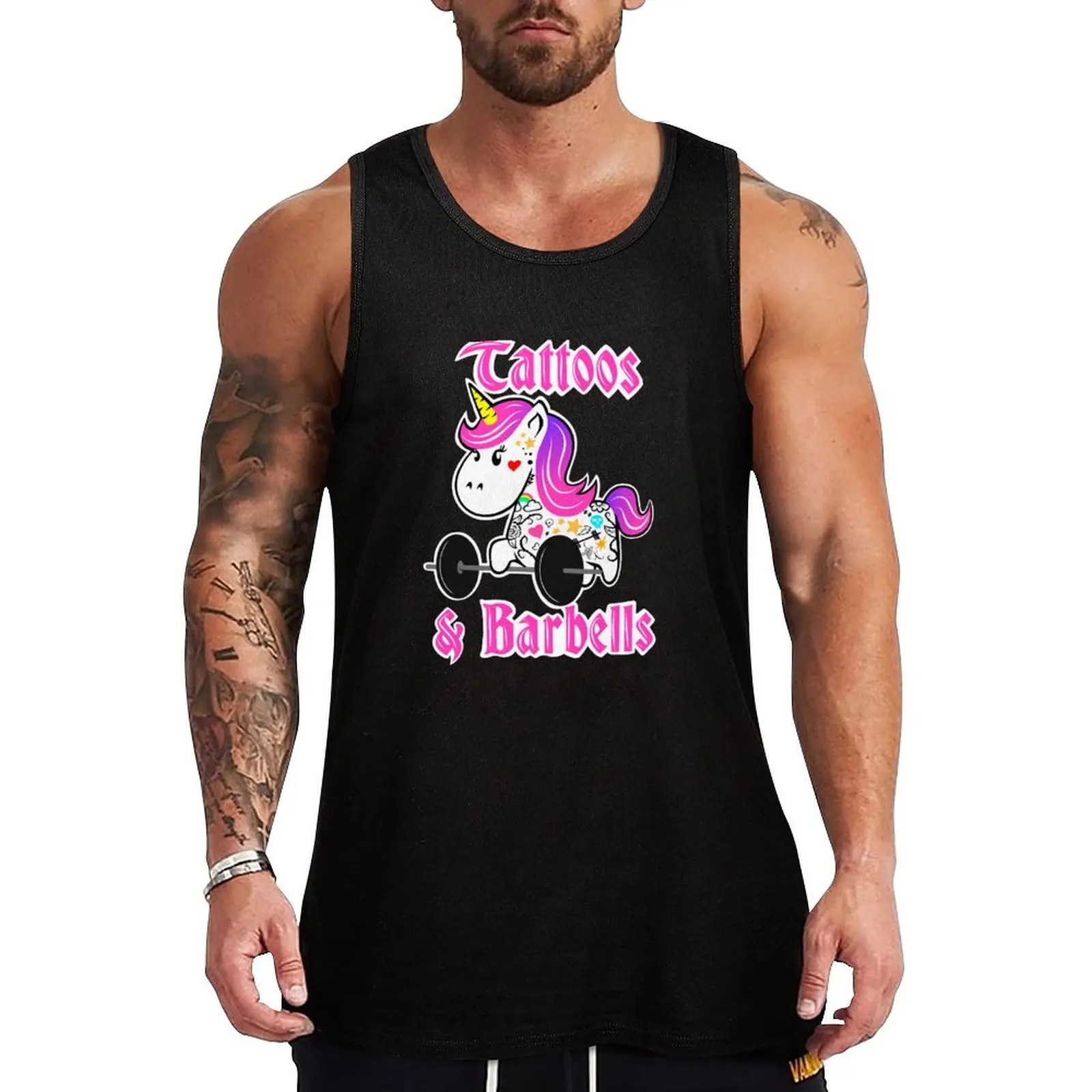 Fitness girl design, barbell unicorn, tattoos and barbells Tank Top Working vest bodybuilding men clothes Clothing