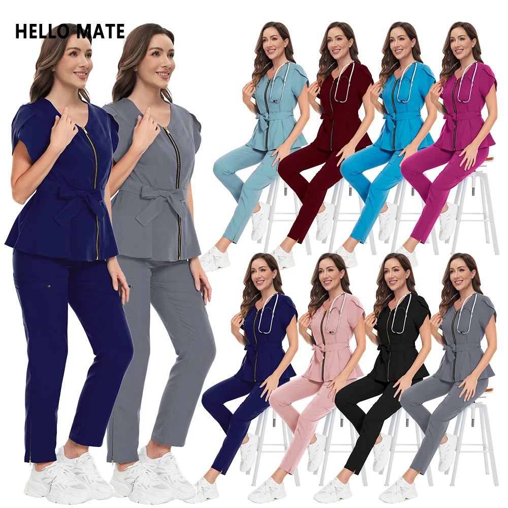 Multicolor Surgery Workwear Scrubs Uniform Women Nurse Top+Pants Medical Nursing Scrubs Set Pet Shop Doctor Dentist Work Clothes