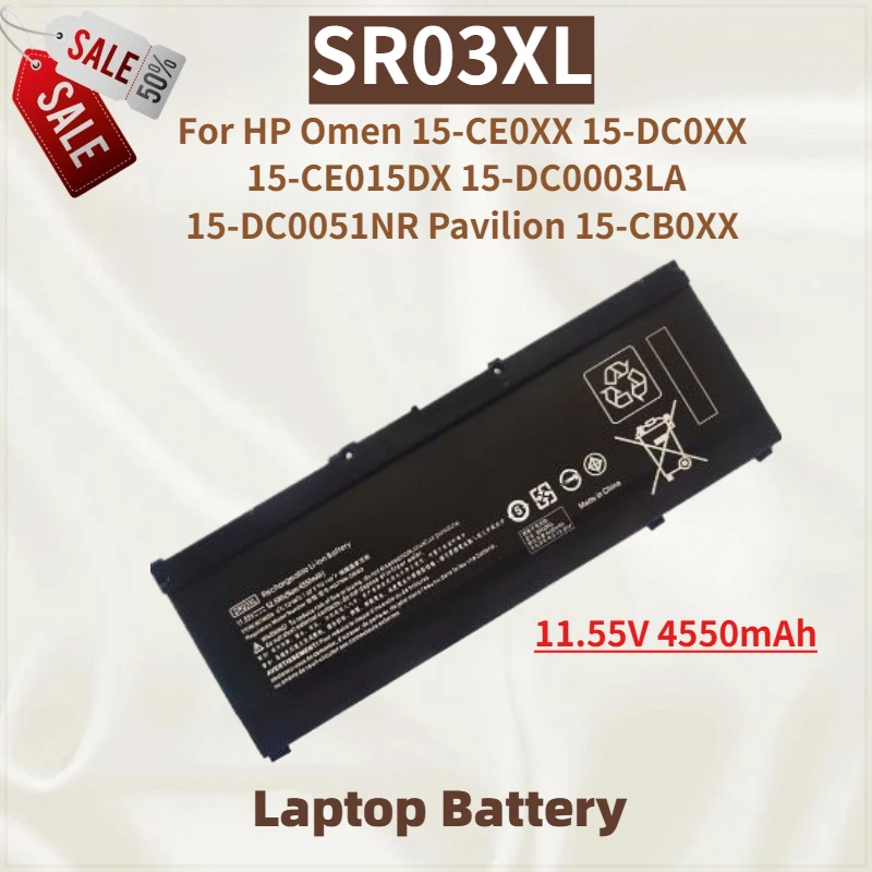 

Replacement Laptop Battery SR03XL 11.55V 4550mAh for HP Omen 15-CE015DX DC0003LA CE0XX DC0XX DC0051NR High Quality Brand New