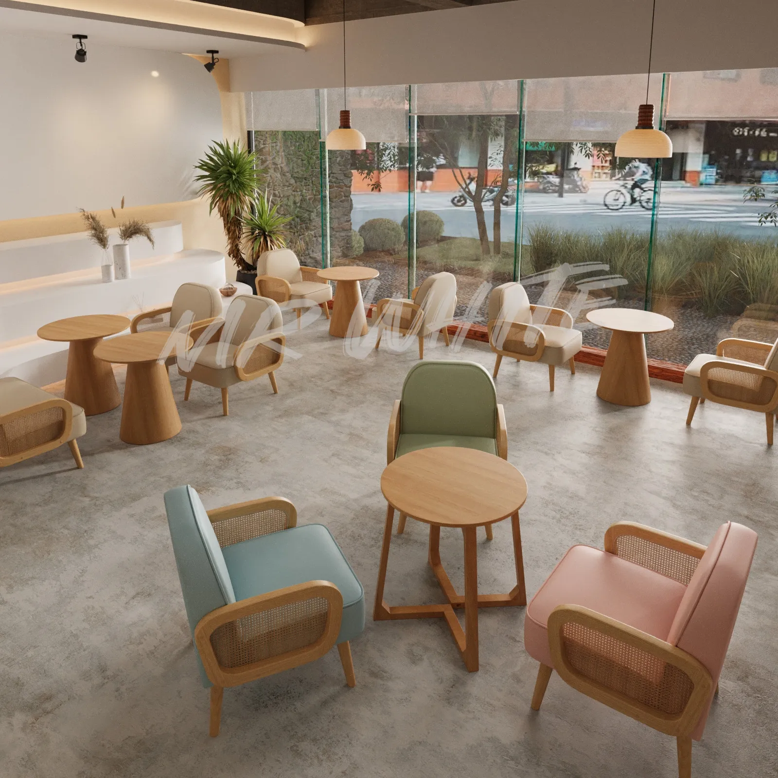 

PYH solid wood reception negotiation leisure table and chair combination dessert small fresh table and chair