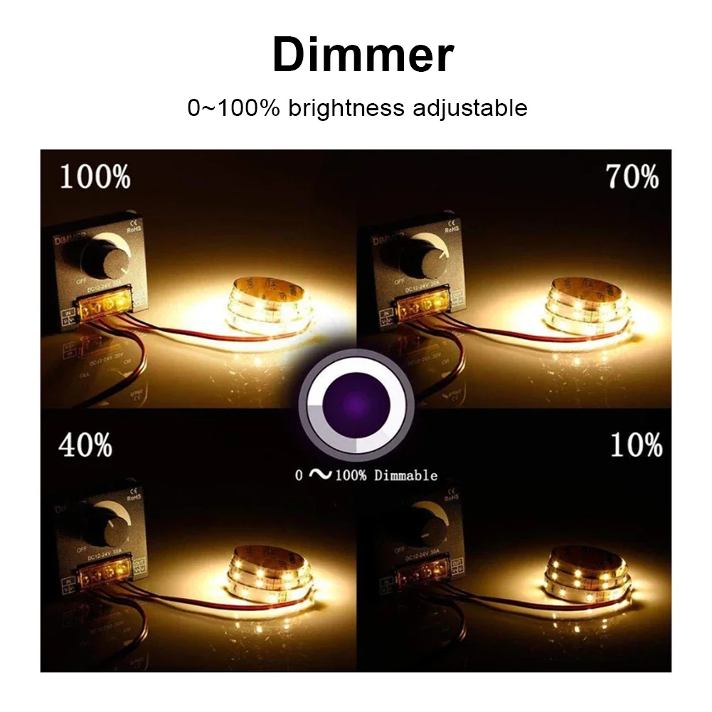 Regolatore di luminosità a LED 30A DC 12V-24V interruttore Dimmer a LED PWM Dimmer digitale continuo per lampada a striscia singola lampada a colori