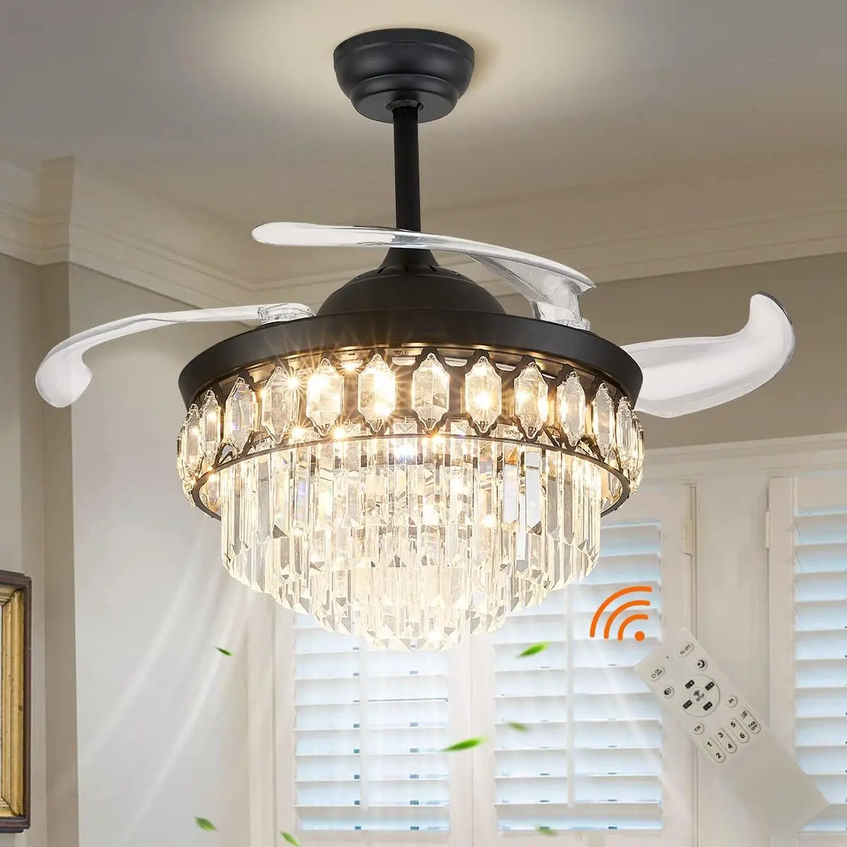 Retractable Chandelier Ceiling Fan Crystal Ceiling Fans