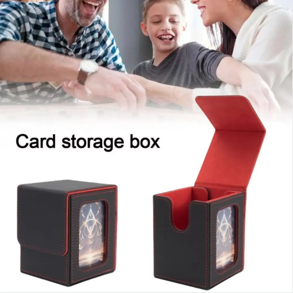 Display Window Game Card Organizer PU Leather Single Sleeved Cards Trading Card Storage Box Cards Case Magnetic Closure