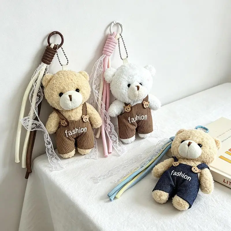 Kawaii Plush Bag Pendant Cute Korean Cartoon Bear Soft Multifunctional Keychain Charm for Girls Backpack Purse Decor Gift