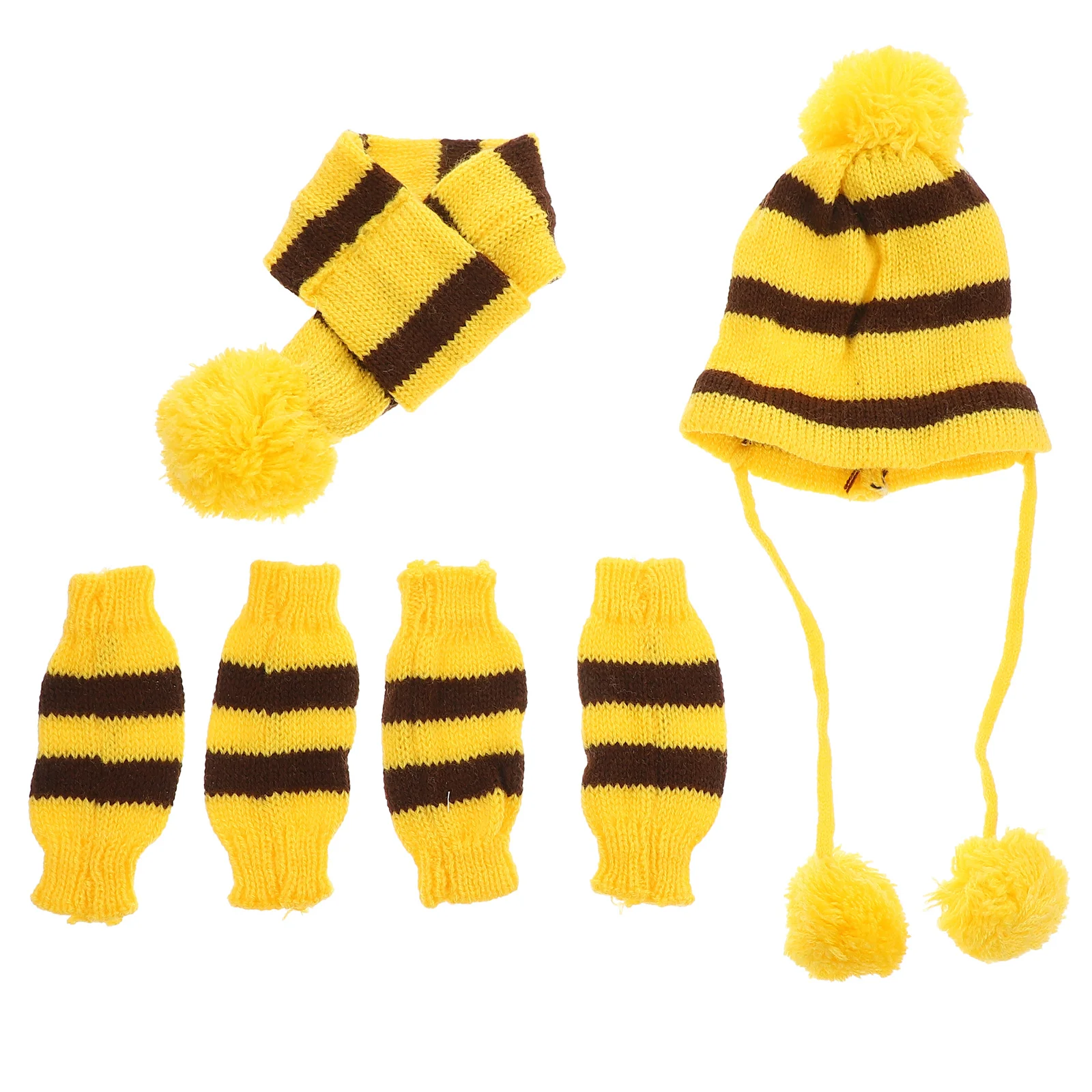

1Set Dog Scarf Hat Set Knitted Winter Warm Costume Pet Festival Clothes Size Xxs Yellow Brown Party Photo Shoot Accessories