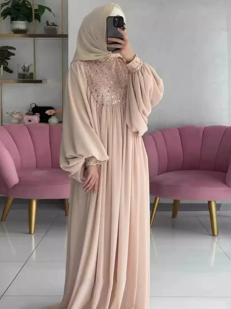 Eid Muslim Party Dress Abaya for Women Sequins Dresses Loose Jalabiya Kaftan Islam Vestidos Arab Long Robe Ramadan Morocco Dubai