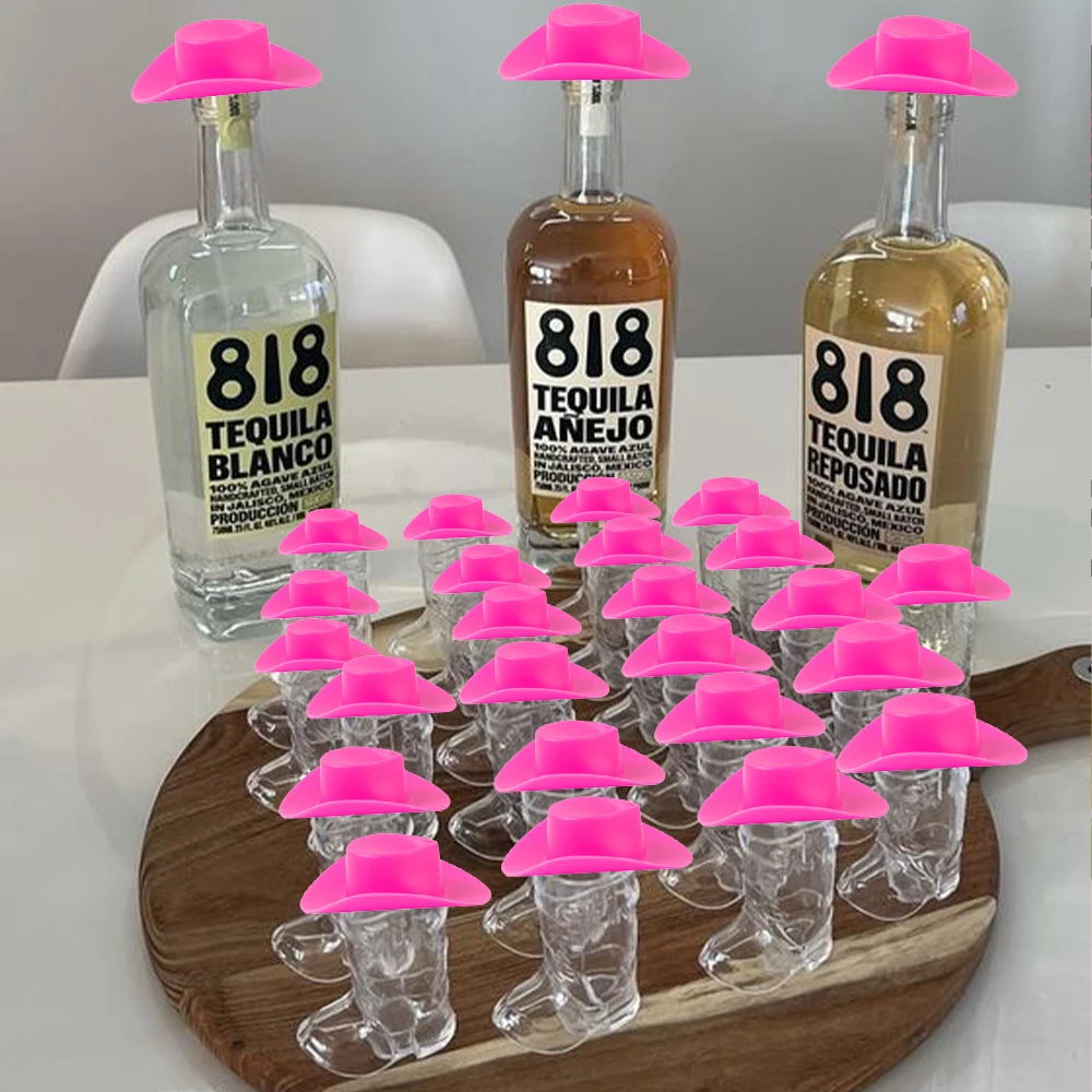 10pcs/ Set Bachelorette Hen Party Supplies Plastic Mini Brown Pink Cowboy Hat Cowboy Boot Shot Wine Glass Kit Party Supplies