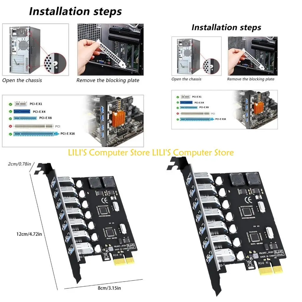 

Карта расширения A52B, 7 портов USB3.0 PCIE, адаптер карты расширения для настольного компьютера, адаптер контроллера PCIe для