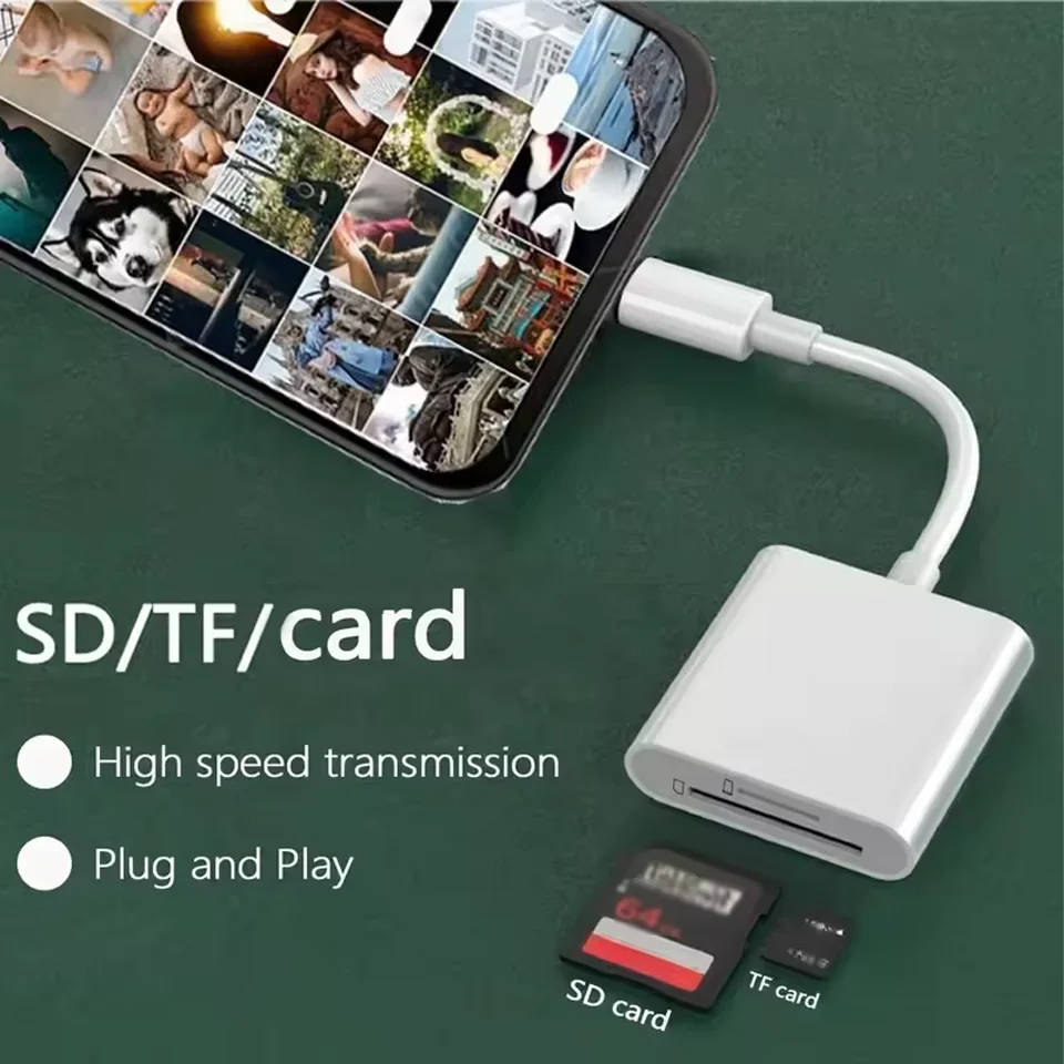 قارئ بطاقات USB-C 2 في 1، محول لـ SD/TF، نقل عالي السرعة لهاتف iPhone15 16 17/iPad Pro/Macbook/قارئ بطاقات متعدد الوظائف