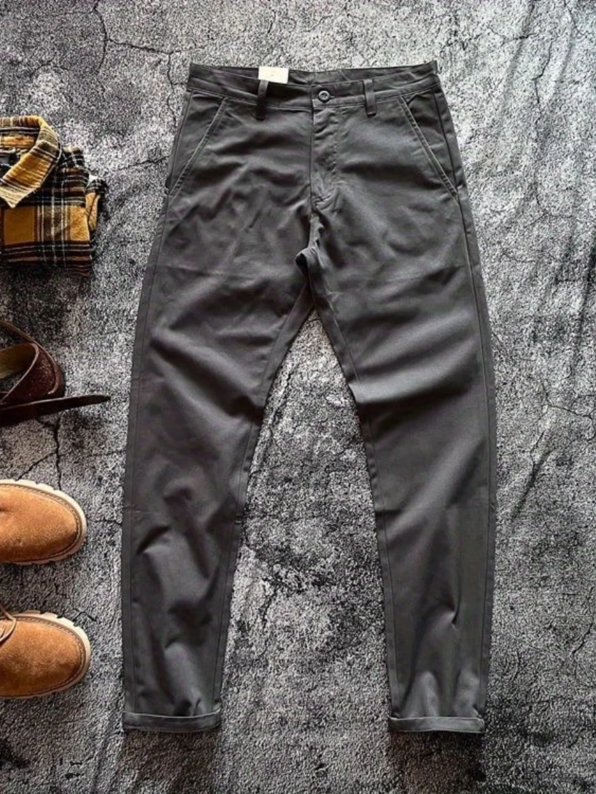 

Heavyweight Cotton Men's Multi-ket Straight Leg Workwear Trousers Khaki Retro Waed Casual Pants Youth Spring Autumn