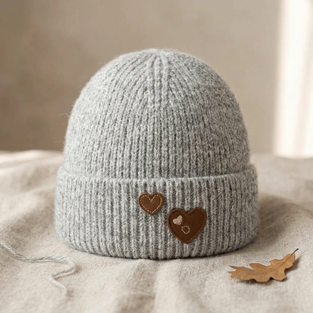 Versatile Polyester Knitted Beanie Hat 56cm to 58cm Heart Decor Fall Winter Ear Protection Hat Fleece Lined Beanie Outdoor Wear