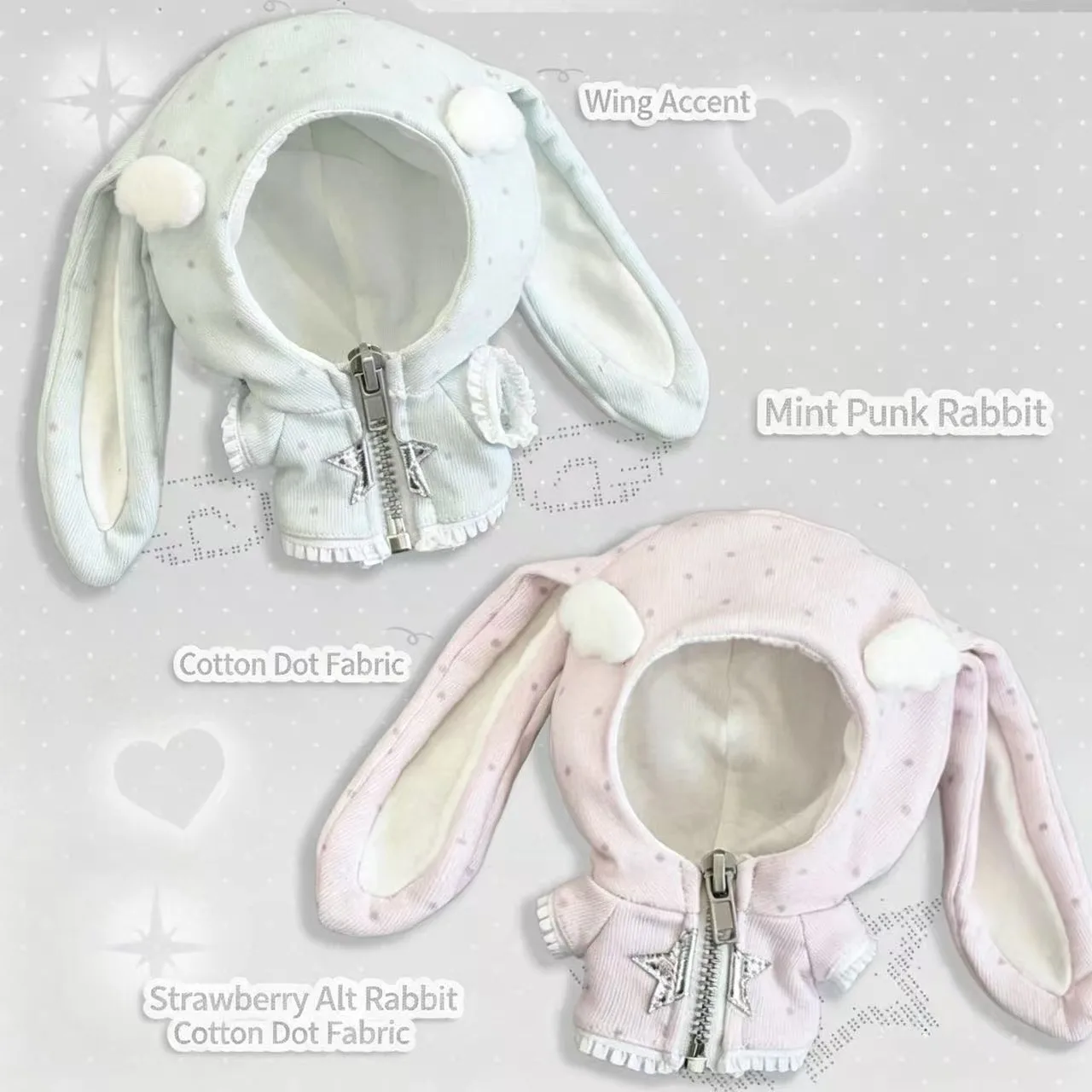 Klassische Hasen-Serie Babykleidung 10cm Baumwollpuppe - Mint Punk Bunny - Ersatzset für Strawberry Abi Bunny - Sammlerstück – Detail 1