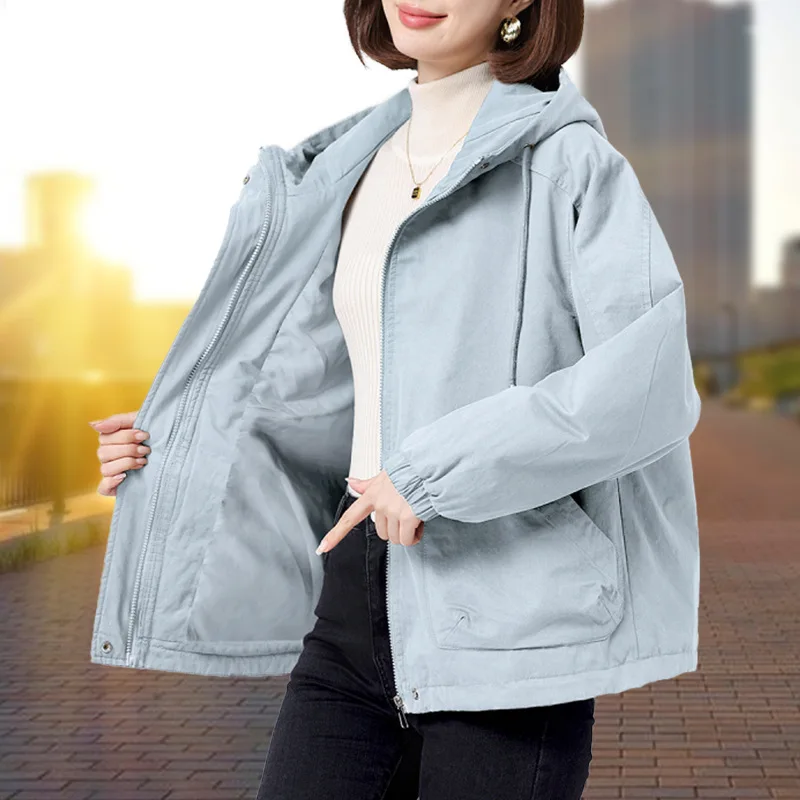 

2024, весенне-осенние новые женские ветровки, тонкие уличные свободные повседневные модные плащи с капюшоном, женская верхняя одежда Gabardina Mujer