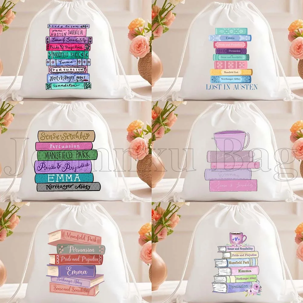 

Милые хлопковые мешочки на шнурке с цветочным принтом и цитатами из романов Джейн Остин, для книг, спорта, тренажерного зала, йоги, рюкзаки-сумки