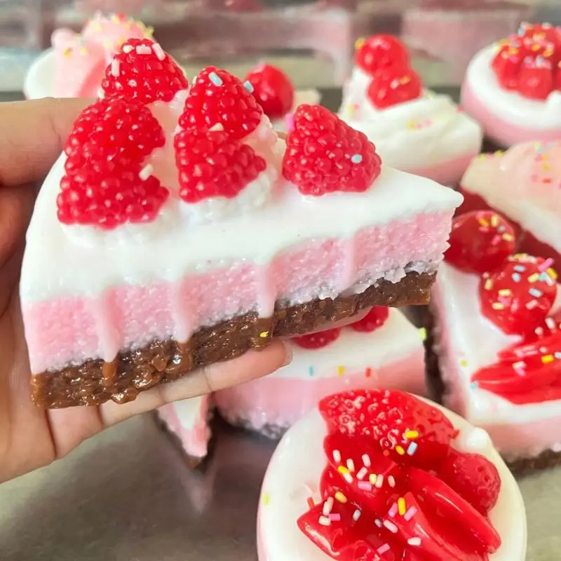 Round Triangle Fruit Strawberry Mousse Cake Decompression Toy Dessert Stress Relief Squeeze Fidget Toy TPR SlowRebound Washable