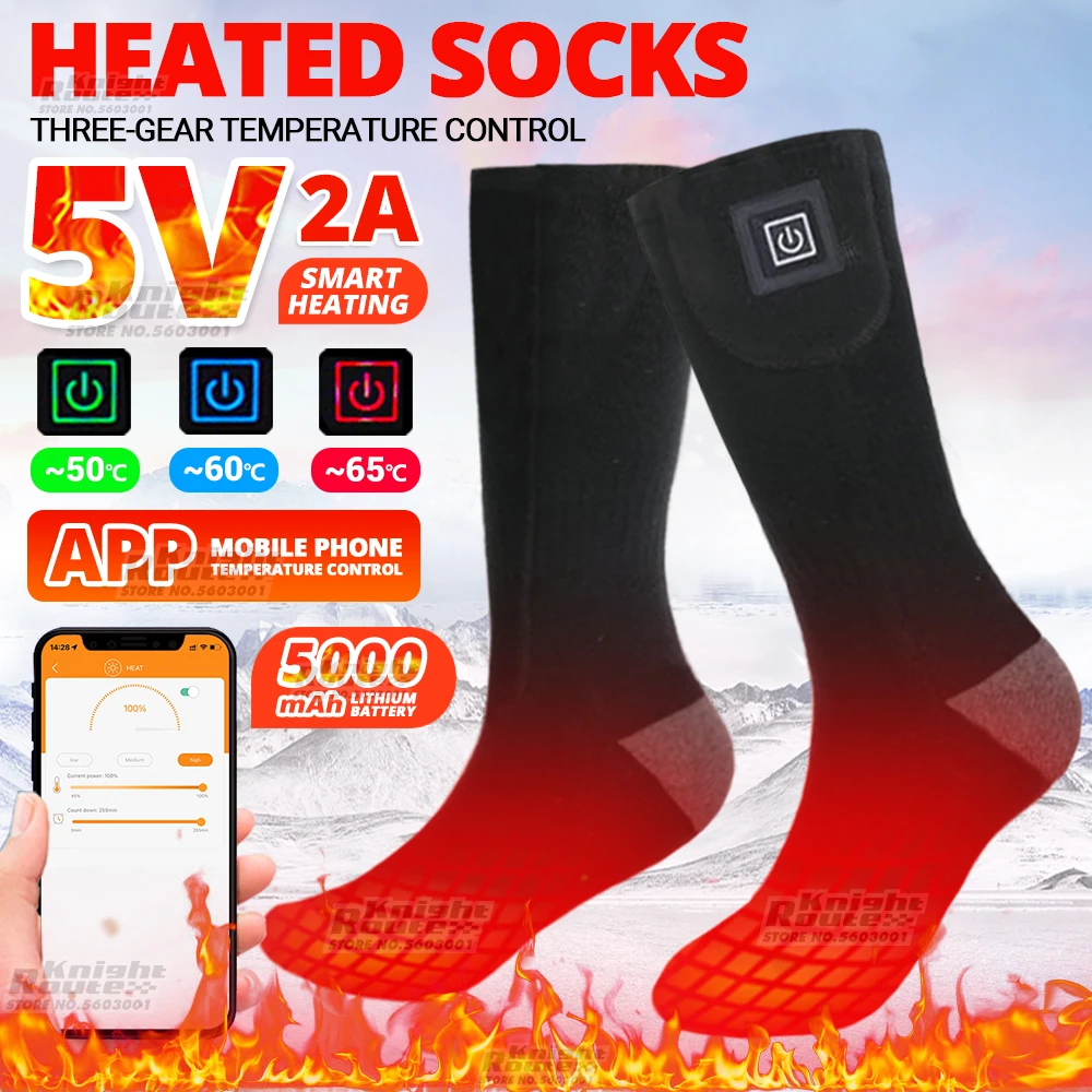 APPControl-Calcetines térmicos para hombre y mujer, medias térmicas con calefacción para pies, para senderismo, esquí y exteriores, 5000mAh, para invierno