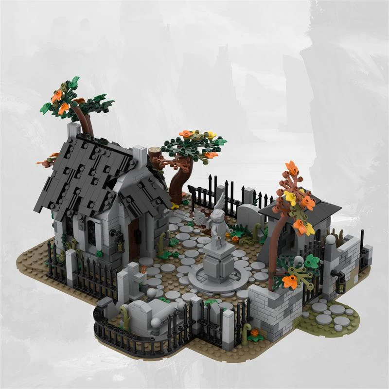 Medieval Graveyard Shop Shaped Building Blocks MOC Street View Set Black Smith Shop Bricks Toys Halloween Collection Gifts