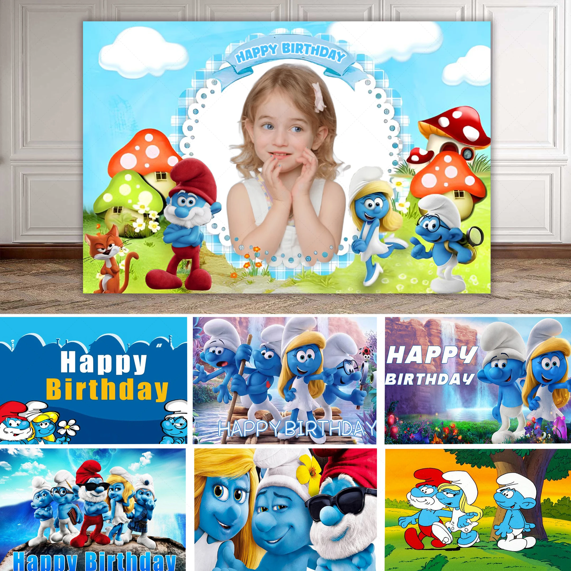 

MINISO Forest Smurfs Birthday Party Decoration Backdrop Boys Kids Birthday Baby Shower Custom Photography Background Supplies