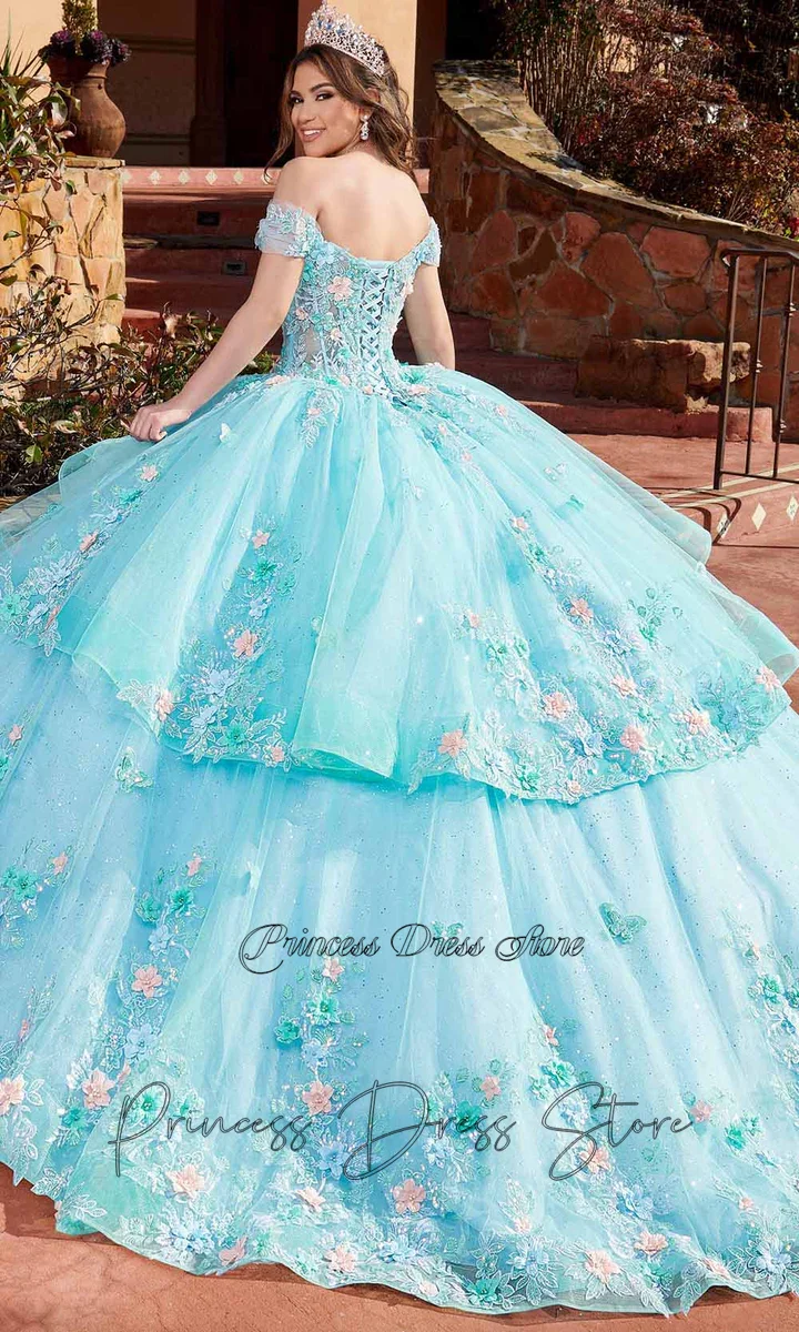 Sweet Mexican Purple Quinceanera Dress Ball Gown 3D Floral Applique Beaded Crystals  Birthday Party 16 Vestido De 15 Anos