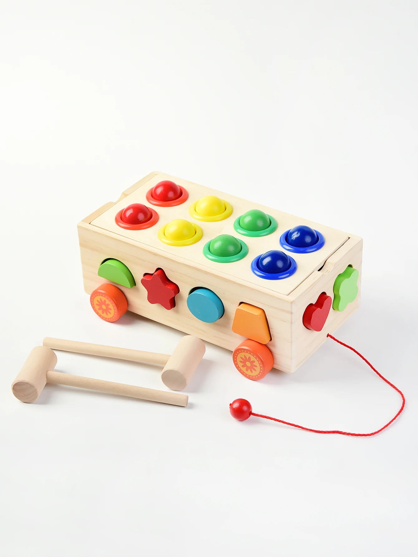 2-in-1Wooden Hammering Toy Set With A Bench, Trailer Colour Shape Cognition Matching Educational Toys