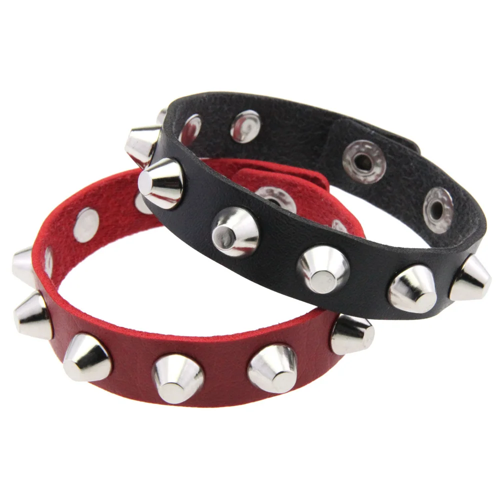 Harajuku Punk Short Rivet Wrap Bracelet For Women Men Hip Hop Gothic Vintage Black Red PU Leather Bracelet Jewelry