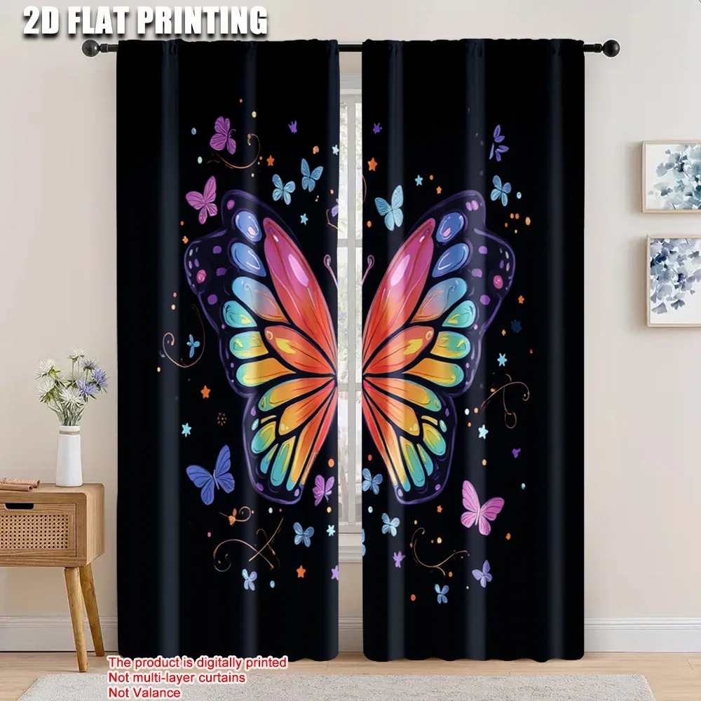 

2pcs, 2D flat printing Party Curtain Color Butterfly 100% Polyester,Without Electricity Holiday Decorations Use for bedroom and