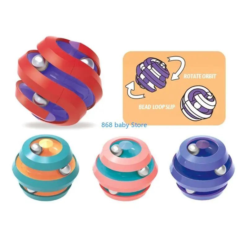

29EE Rotary Gyro Stress Relief Puzzle with Metal Beads Interactive Finger Toy Sensory Spinner Handhold Toy for Autism Therapy