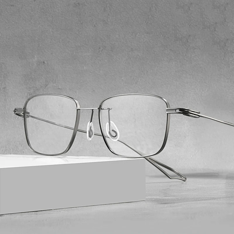Fashion Simple Men Business Square Glasses Frame Ultra-light Pure Titanium Act-Two Thin Eyeglasse Handmade Eyewear Spectacle