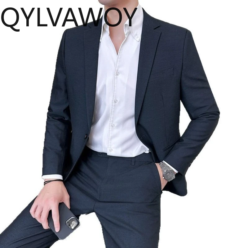 

QYLVAWOY Man Suits Jacket High Quality 2 Piece Set Slim-fit Wedding Suits for Man Stylish Coat Menswear Clothing Business Casual