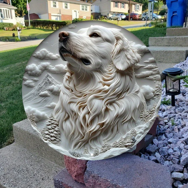 Great Pyrenees Dog Aluminum Sign Art, Weather Resistant Metal Decor for Home and Outdoor Use, Textured Quality Pet Design