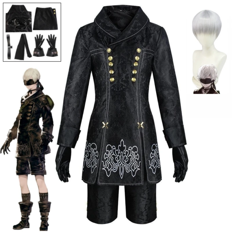 AutomMiYoka 9S No.9 Tip S Cosplay Uniform Jacket, Gants Perruque, Tenue de fête d'Halloween