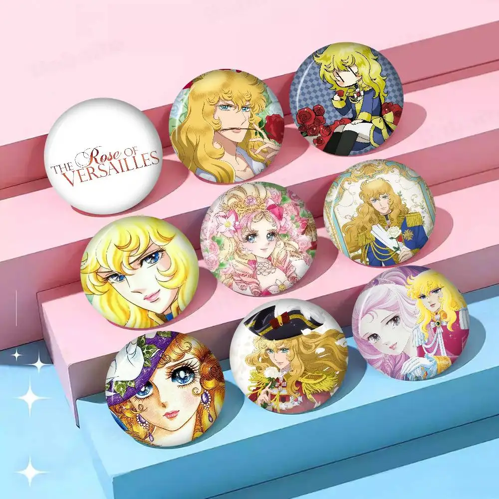 Pins criativos engraçados, broche redondo, acessórios para mochila, chapéu, joias, presentes para amigos, a rosa de versailles, anime