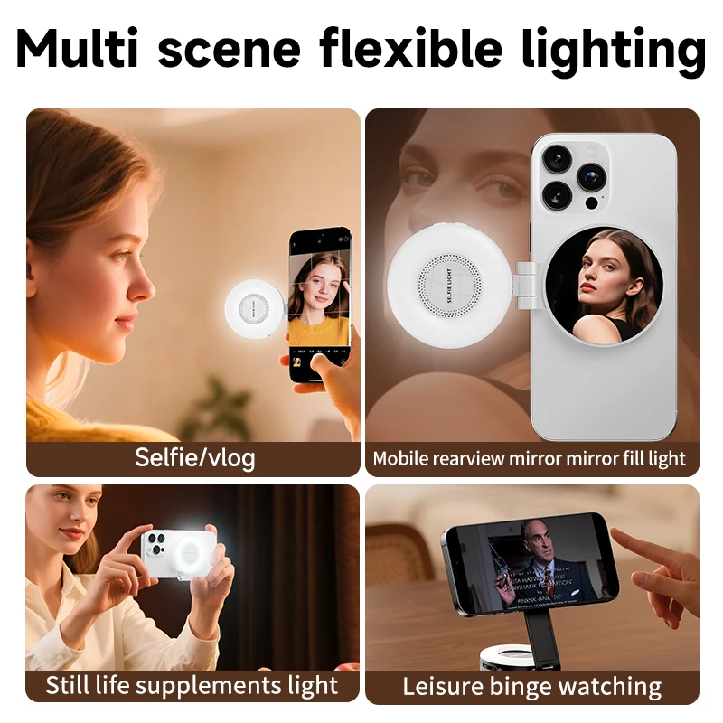 Magnetic Selfie Light for iPhone, Adjustable LED Fill Light, Compatible with Smartphone, for Selfies/Photography/TikTok/Video