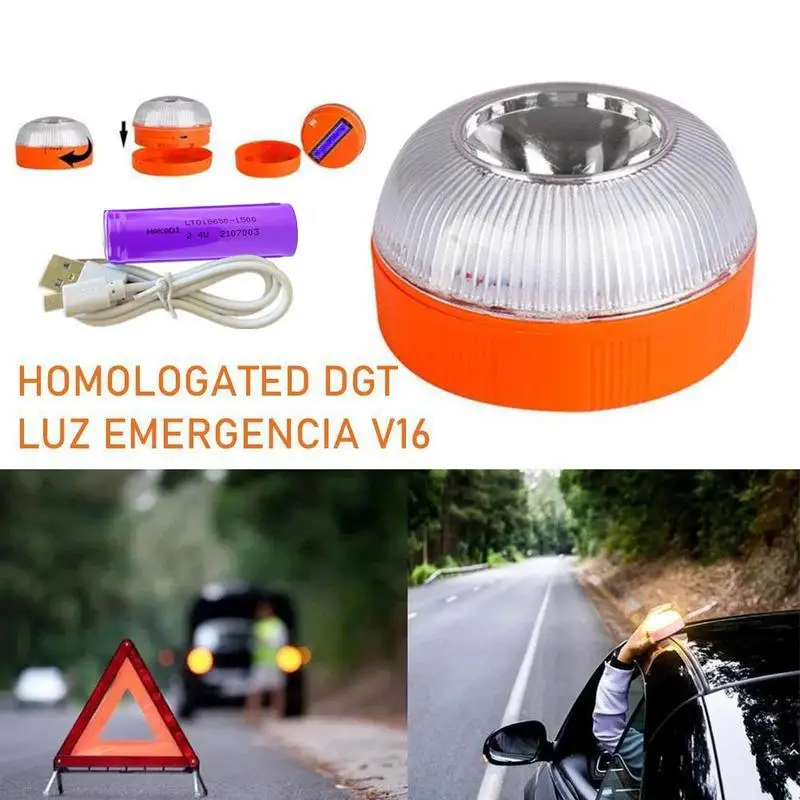 Led Rainproof Car Emergency Lights, USB Rechargeable Stroboscopic Road Accident Lights Emergency Safety Accessories