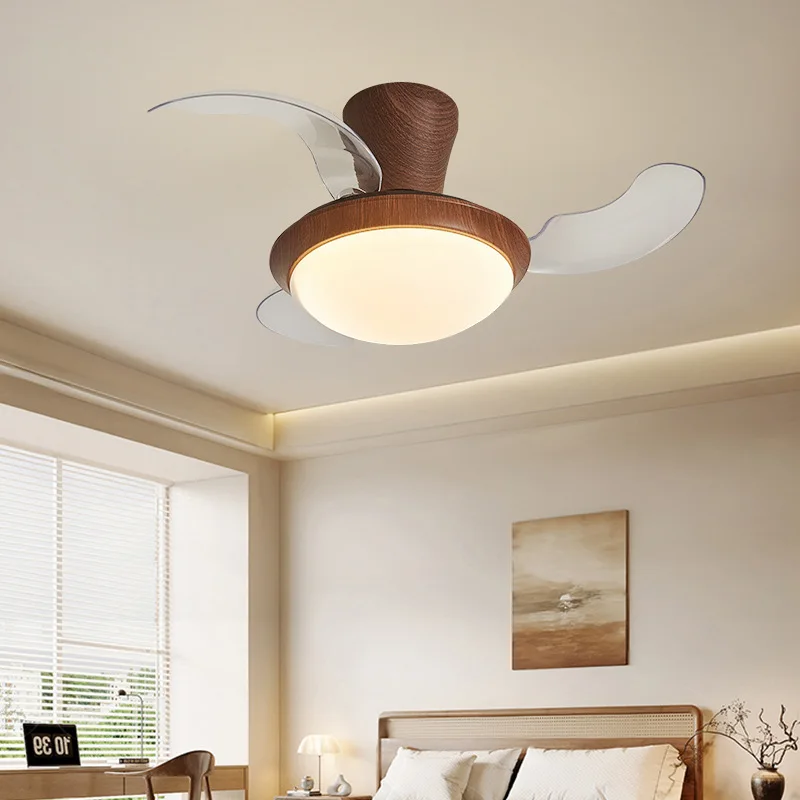 

Medieval style bedroom dining room fan light walnut pattern invisible silent ceiling fan light variable frequency eye protection