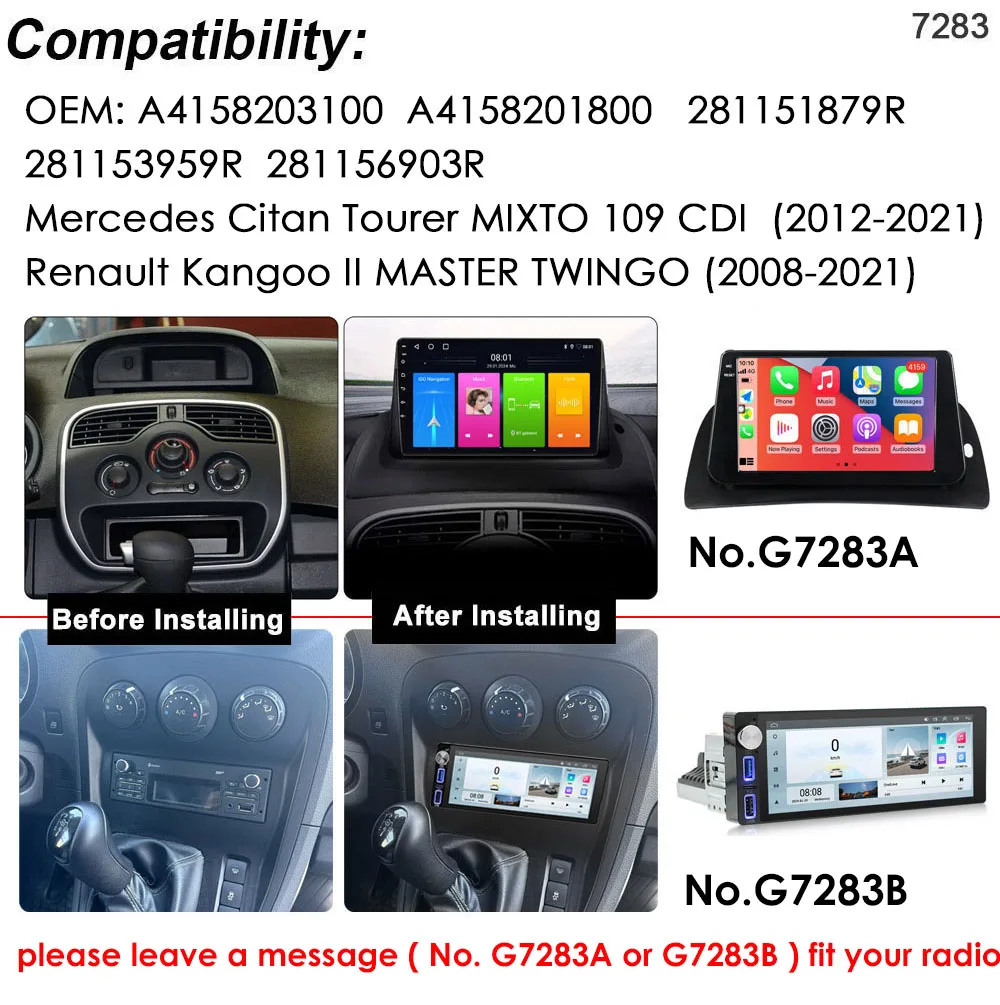 Android car radio with GPS Navigation+HD reverse camera for Mercedes Citan Tourer MIXTO 109 CDI  (2012-2021) 281151879R