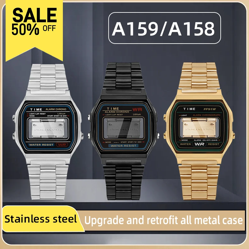 CASIO A158 F91 メタルケース化 カスタム For Casio A158 A159 Modified Stainless Steel Watch Case F91