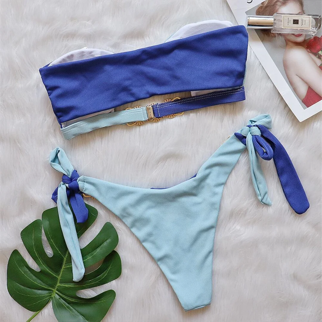Diamant-Strass-Bikini mit Bandeau-Oberteil, Damen-Badeanzug, zweiteiliger Bikini-Set, Badebekleidung, Badeanzug, Schwimmanzug V3966 – Detail 8