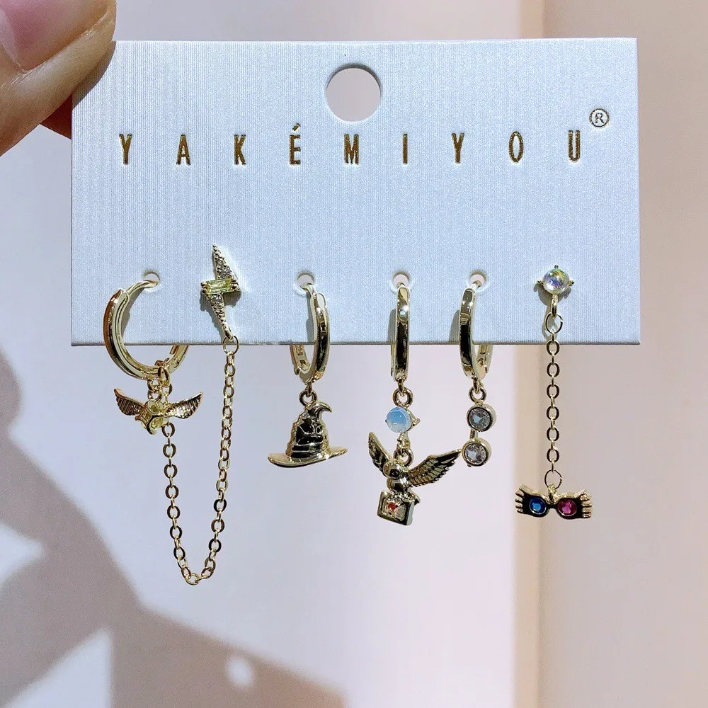 MIGGA 6pcs Cubic Zircon Paved Cartoon Dangle Earrings Set for Women Gold Plated Crystal Jewelry