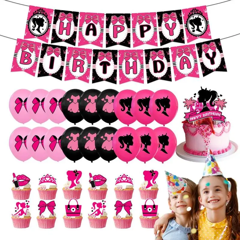 

Birthday Decoration Set Pink Decoration Banner For Birthday Happy Birthday Banners Hang Paper Fans For Kids