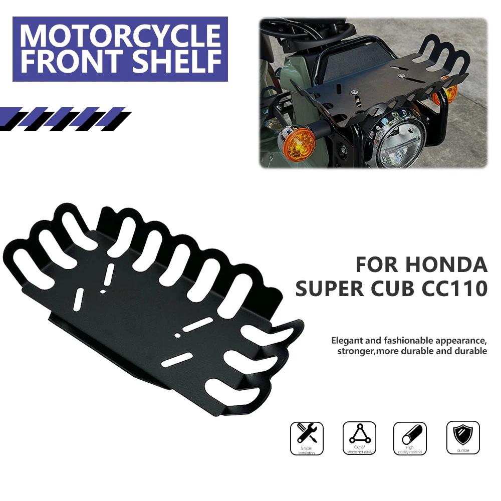 

For Honda Super CUB CC110 Motorcycle Front Luggage Rack Bracket Chrome Black Steel Shelf Basket Carrier Board